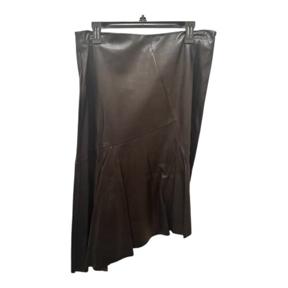 Black Asymmetrical Faux Leather Skirt - Size 12 - Picture 2 of 9